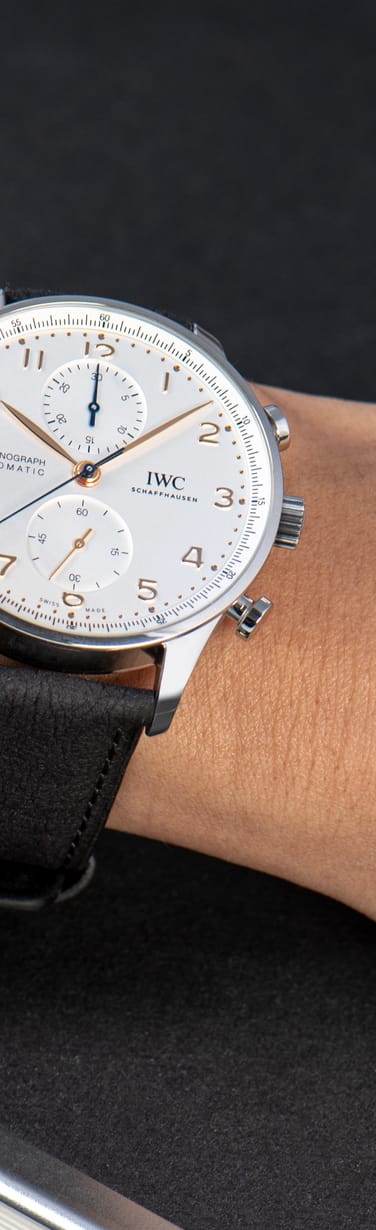 Portugieser chronograph watch with black strap made of TimberTex